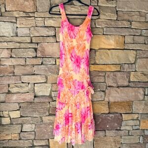 VTG Jonathan Martin 16 Silk Drop Waist Sunflower Tiered Ruffle Midi Dress Whimsy